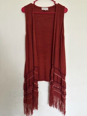 Knox Rose Cardigan Boho Fringe Western Festival Hippie Retro Sleeveless Open M